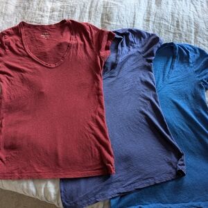 Set of Three V-Neck T-Shirts in Red, Purple, and Blue